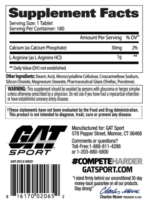 GAT Sport L-Arginine side view of bottle and label