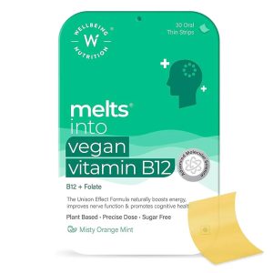 Wellbeing Nutrition Vegan Vitamin B12 30 Thin Oral Strips Misty Orange Mint flavour